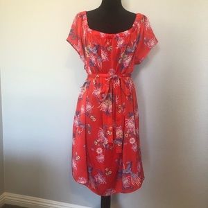 Red floral off the shoulder dress